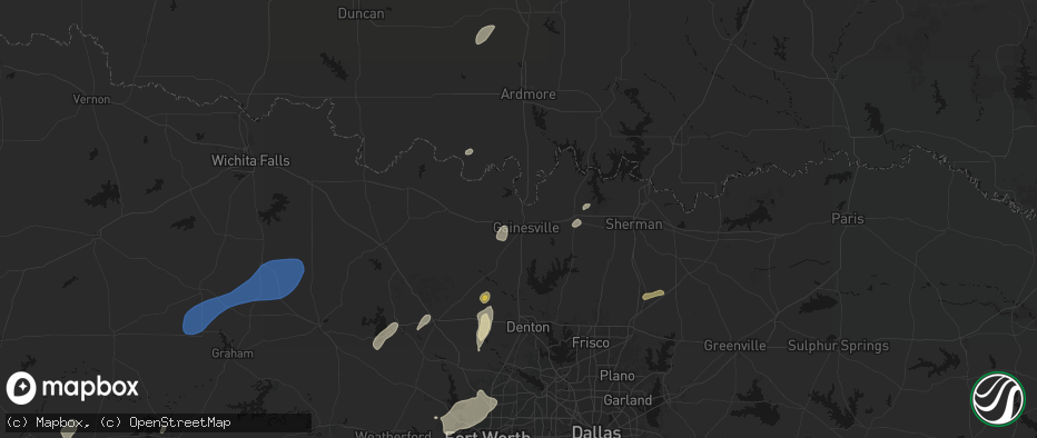 Hail map in Gainesville, TX on June 6, 2026