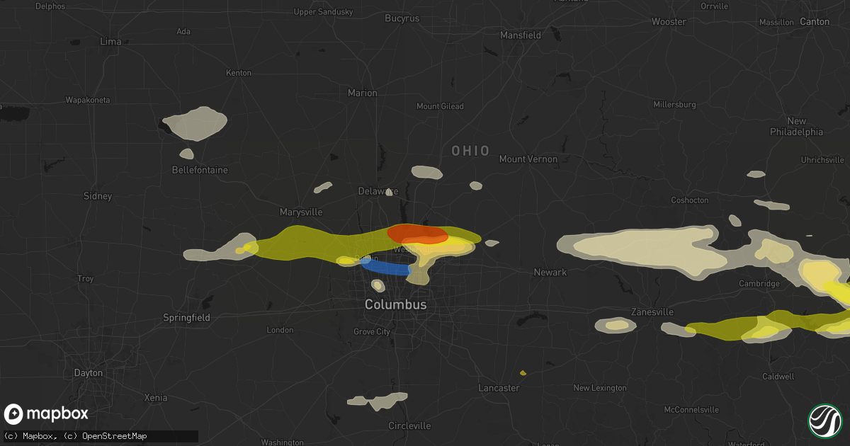 Hail map in Galena, OH on June 6, 2026
