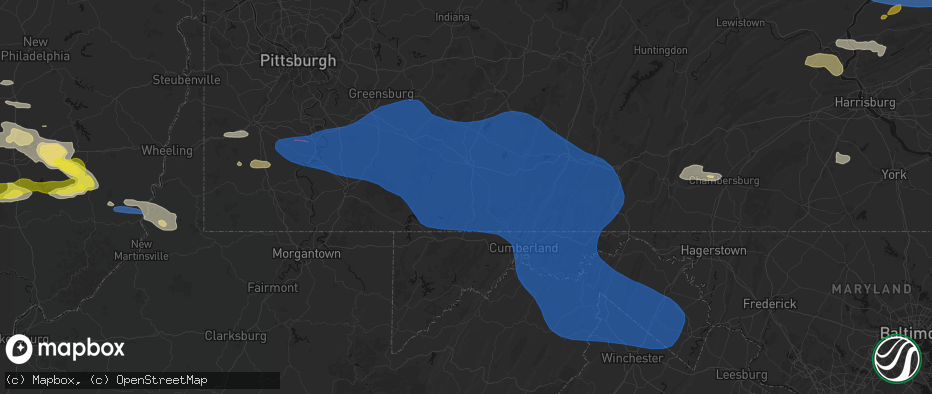 Hail map in Garrett, PA on June 6, 2026
