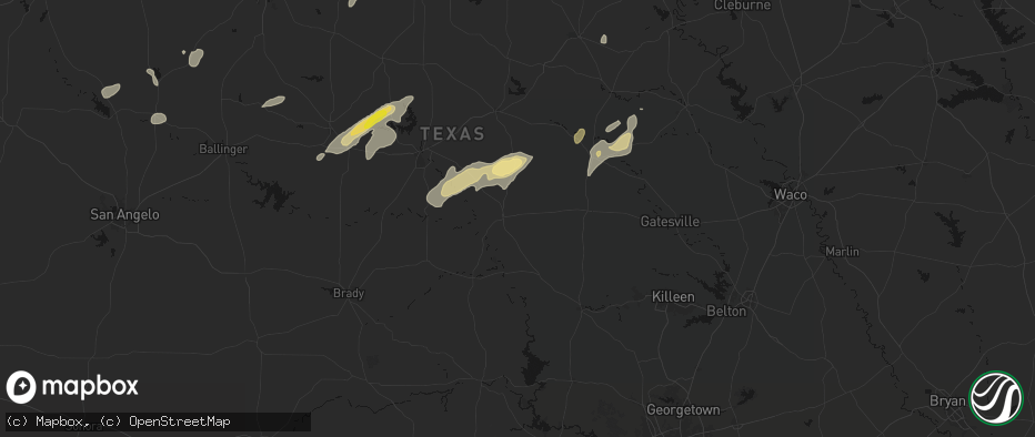 Hail map in Goldthwaite, TX on June 6, 2026