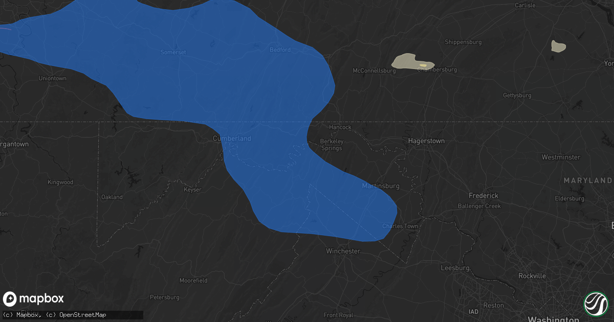 Hail map in Great Cacapon, WV on June 6, 2026