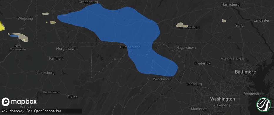 Hail map in Green Spring, WV on June 6, 2026