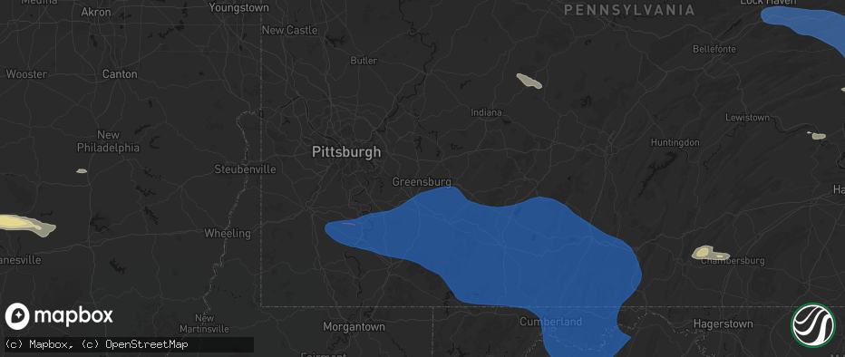 Hail map in Greensburg, PA on June 6, 2026