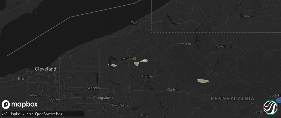 Hail map in Guys Mills, PA on June 6, 2026