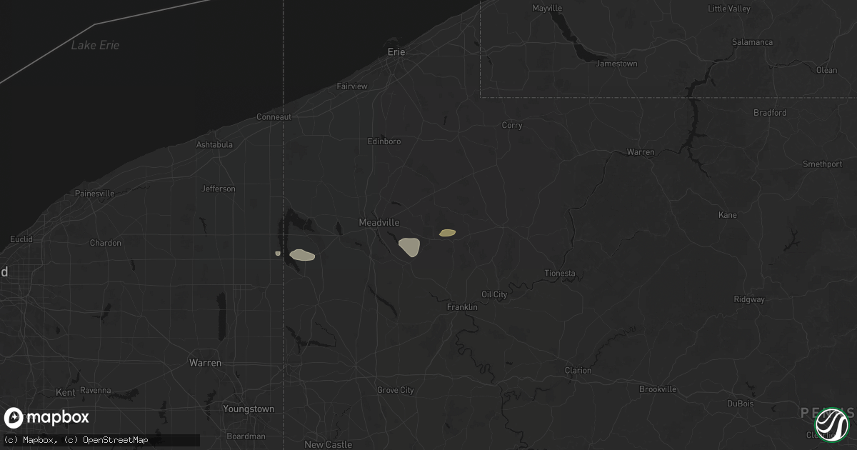 Hail map in Guys Mills, PA on June 6, 2026