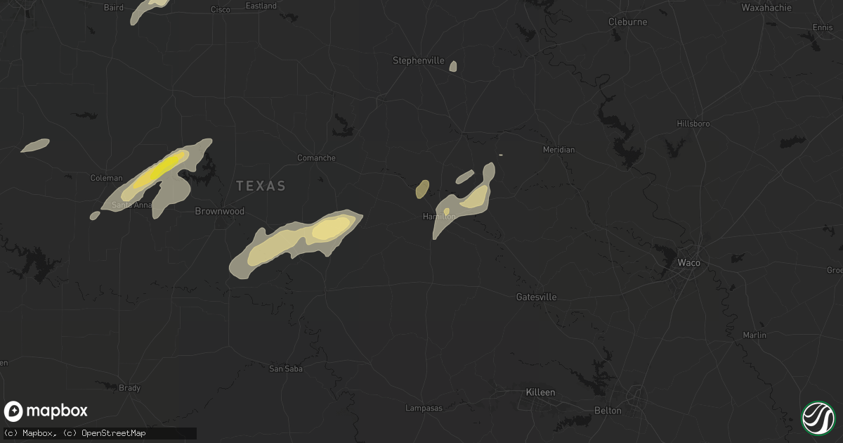 Hail map in Hamilton, TX on June 6, 2026
