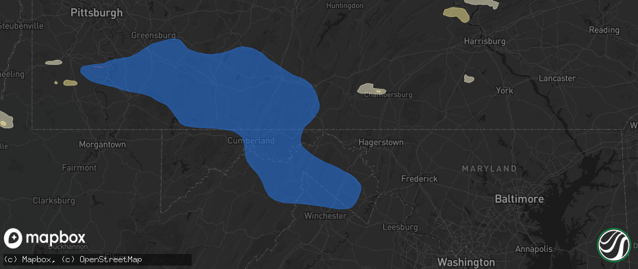 Hail map in Hancock, MD on June 6, 2026