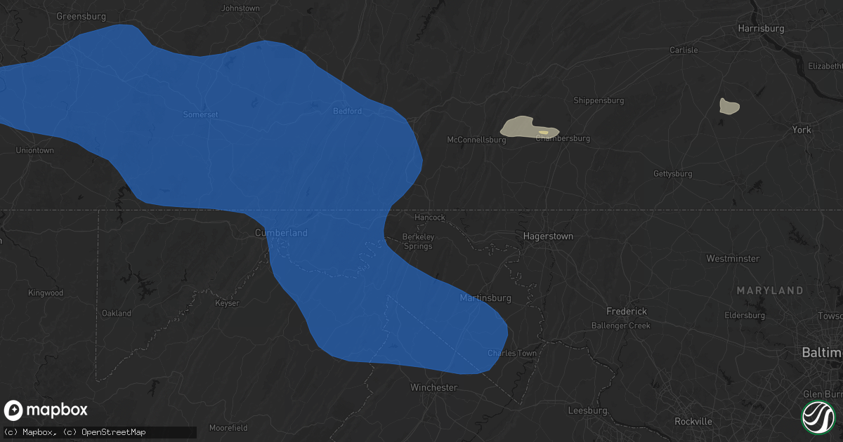 Hail map in Hancock, MD on June 6, 2026