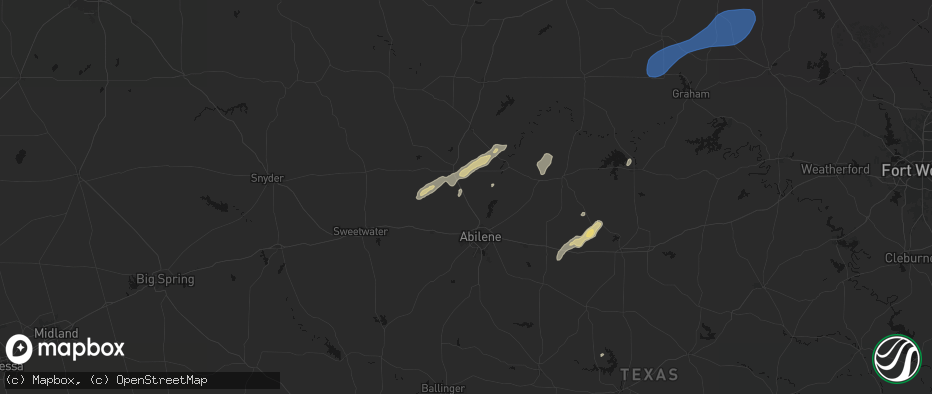 Hail map in Hawley, TX on June 6, 2026