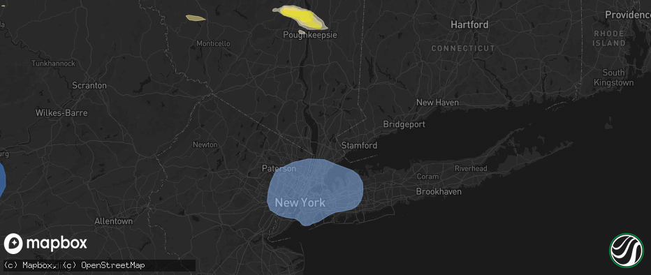 Hail map in Hawthorne, NY on June 6, 2026