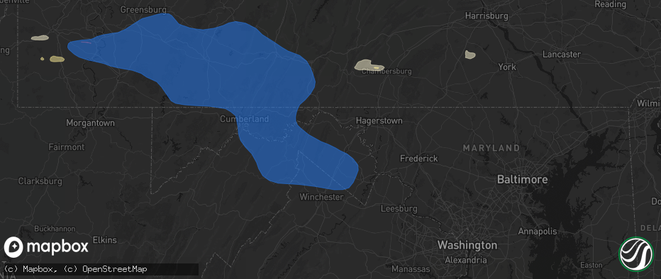 Hail map in Hedgesville, WV on June 6, 2026