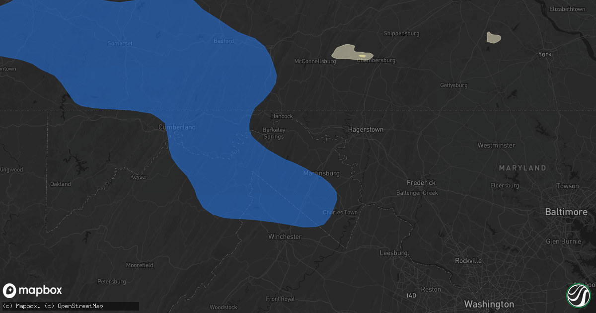 Hail map in Hedgesville, WV on June 6, 2026