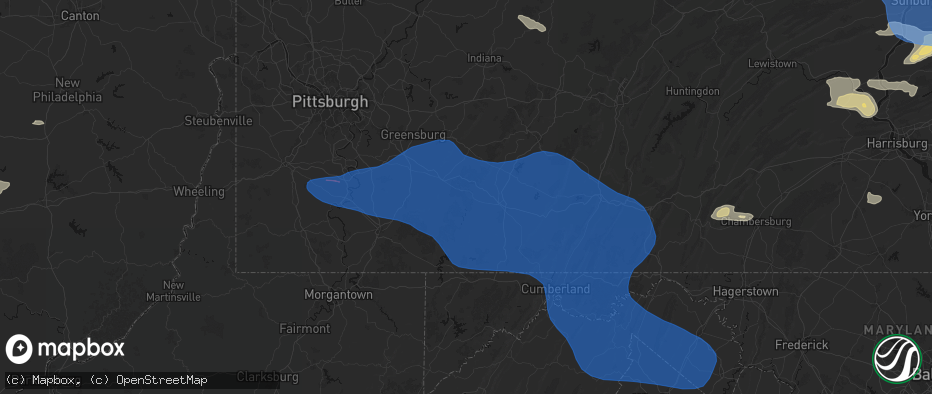 Hail map in Hidden Valley, PA on June 6, 2026