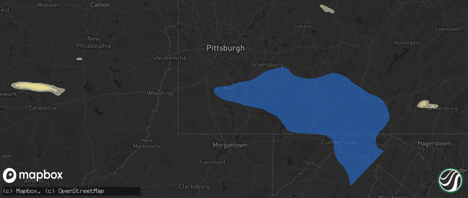 Hail map in Hiller, PA on June 6, 2026