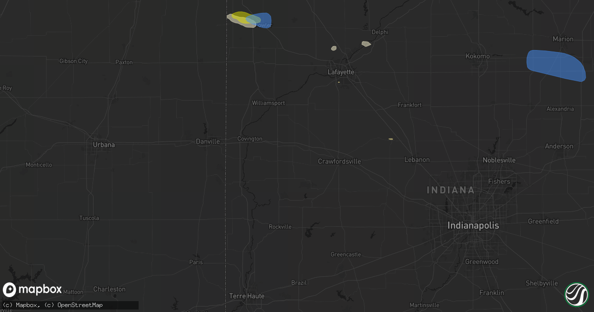 Hail map in Hillsboro, IN on June 6, 2026