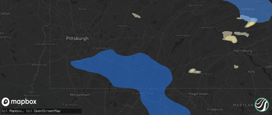 Hail map in Hooversville, PA on June 6, 2026