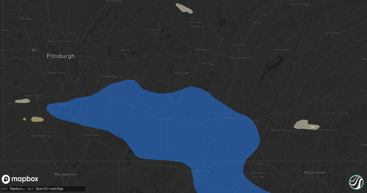 Hail map in Hooversville, PA on June 6, 2026