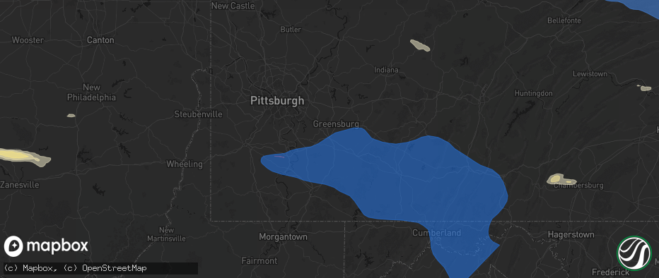 Hail map in Hunker, PA on June 6, 2026