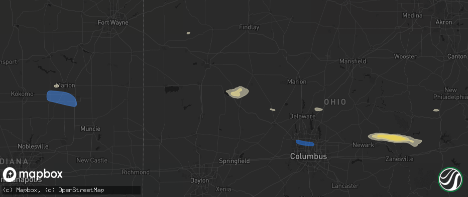 Hail map in Huntsville, OH on June 6, 2026
