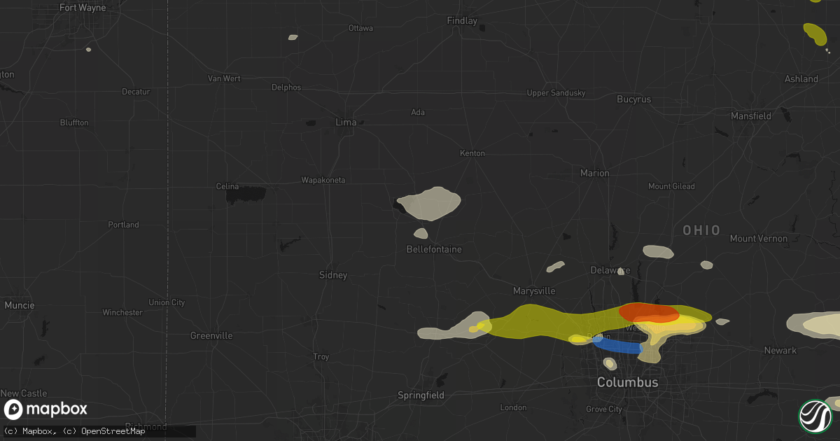 Hail map in Huntsville, OH on June 6, 2026