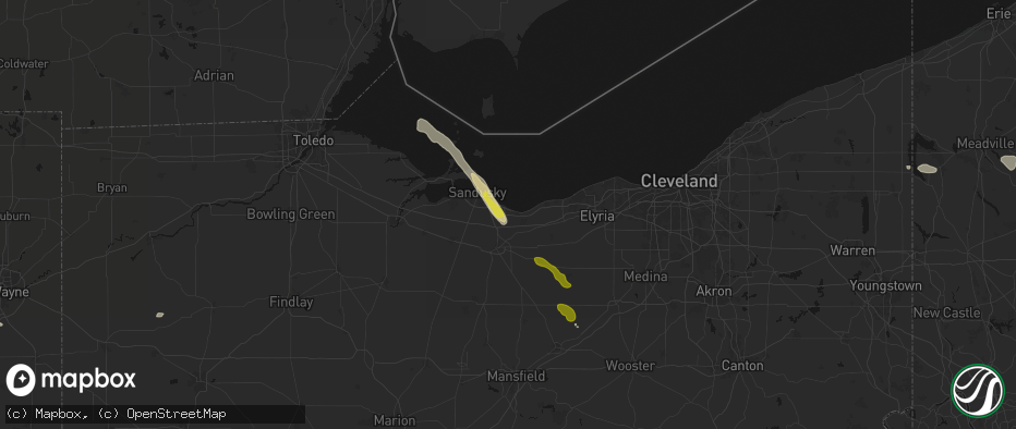 Hail map in Huron, OH on June 6, 2026
