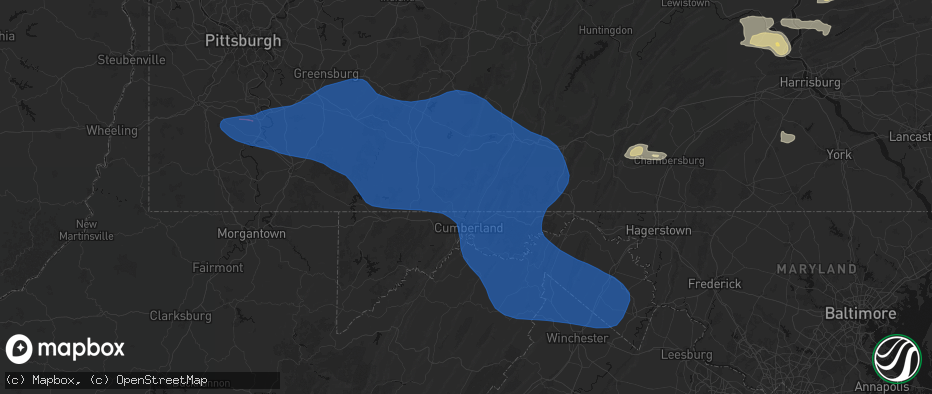 Hail map in Hyndman, PA on June 6, 2026