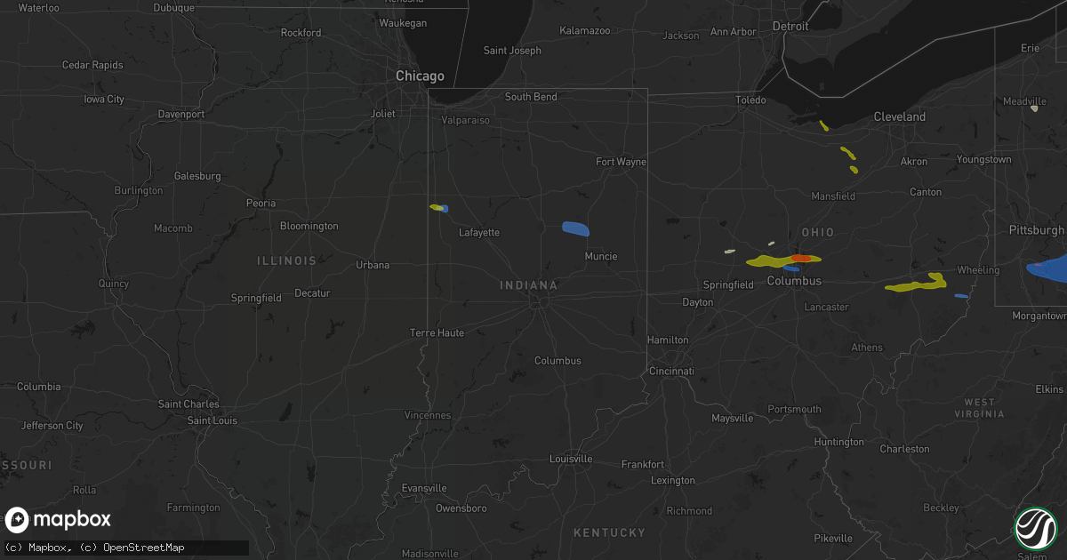 Hail map in Indiana on June 6, 2026