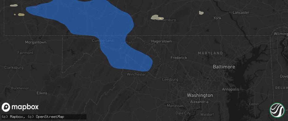 Hail map in Inwood, WV on June 6, 2026