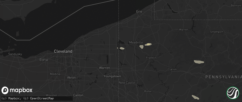 Hail map in Jamestown, PA on June 6, 2026