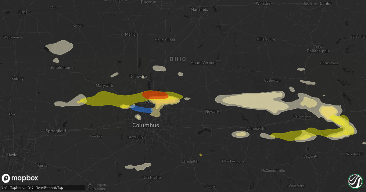 Hail map in Johnstown, OH on June 6, 2026