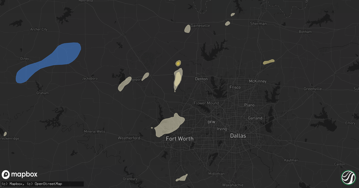 Hail map in Justin, TX on June 6, 2026