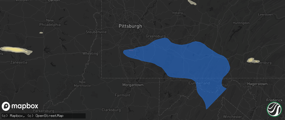 Hail map in Keisterville, PA on June 6, 2026