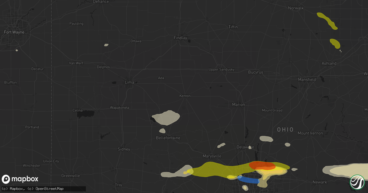 Hail map in Kenton, OH on June 6, 2026