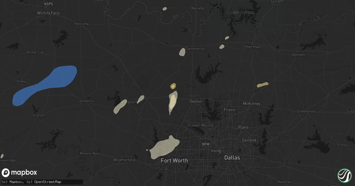 Hail map in Krum, TX on June 6, 2026