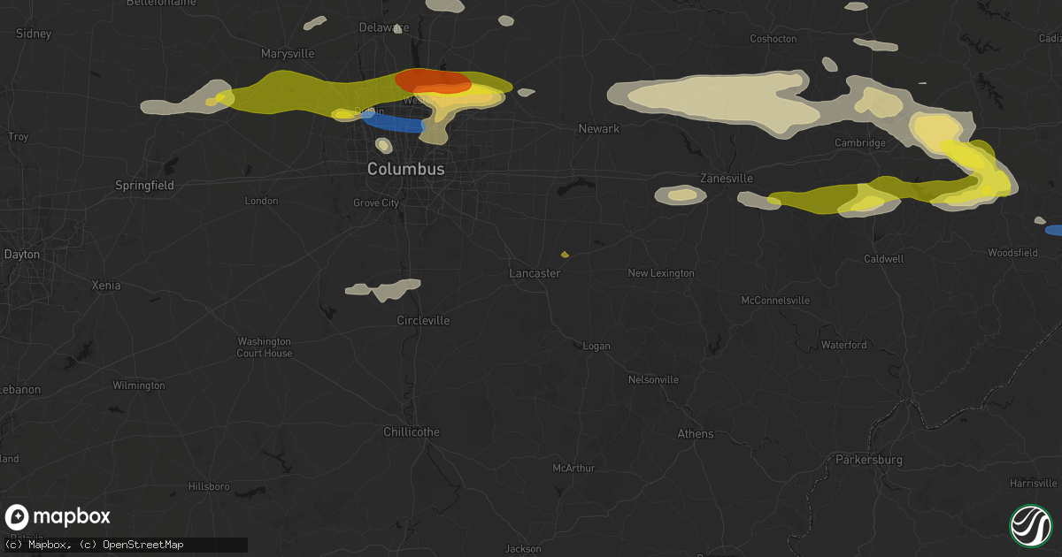 Hail map in Lancaster, OH on June 6, 2026
