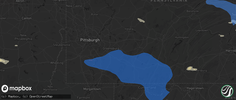 Hail map in Latrobe, PA on June 6, 2026
