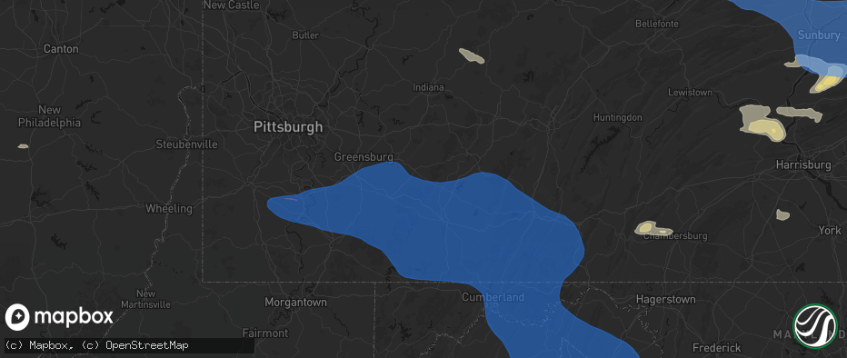 Hail map in Laughlintown, PA on June 6, 2026