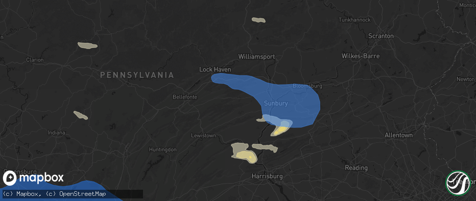 Hail map in Laurelton, PA on June 6, 2026