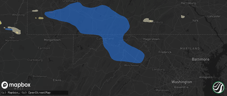 Hail map in Levels, WV on June 6, 2026