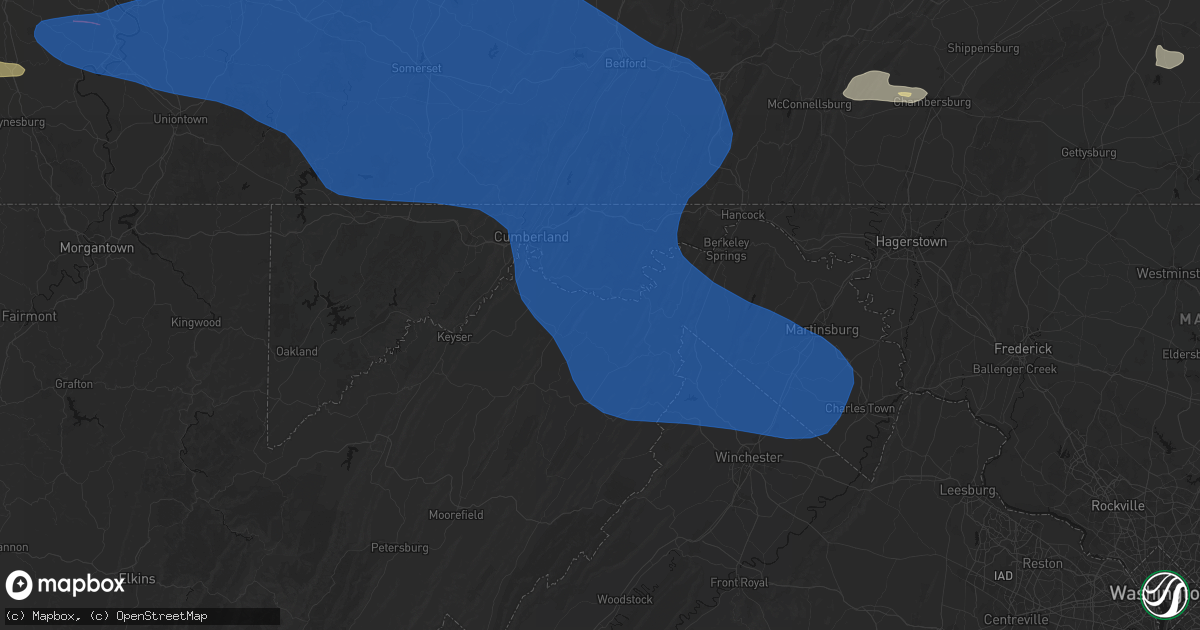 Hail map in Levels, WV on June 6, 2026