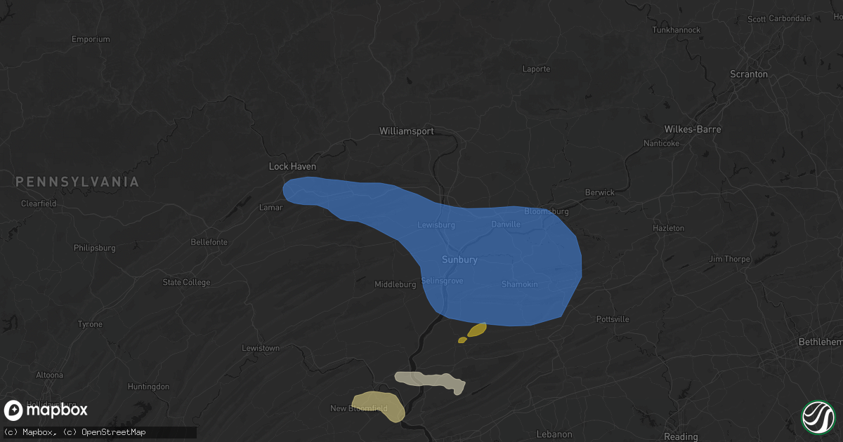 Hail map in Lewisburg, PA on June 6, 2026
