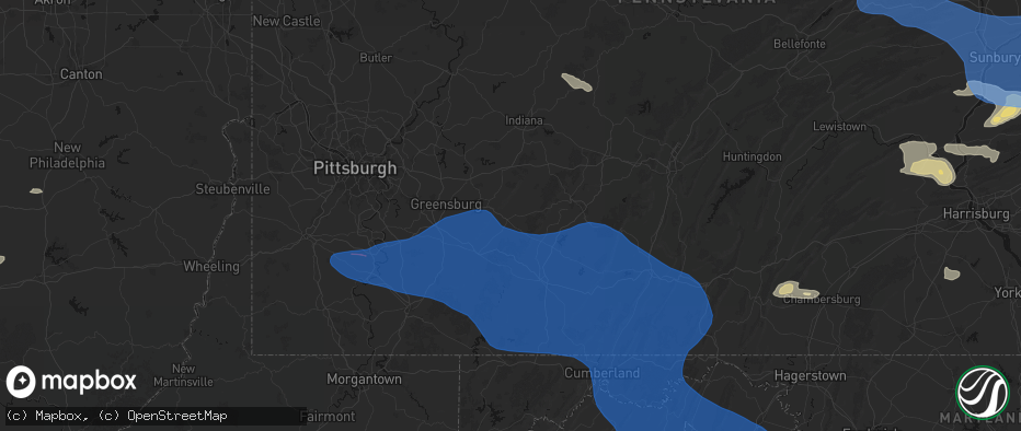 Hail map in Ligonier, PA on June 6, 2026