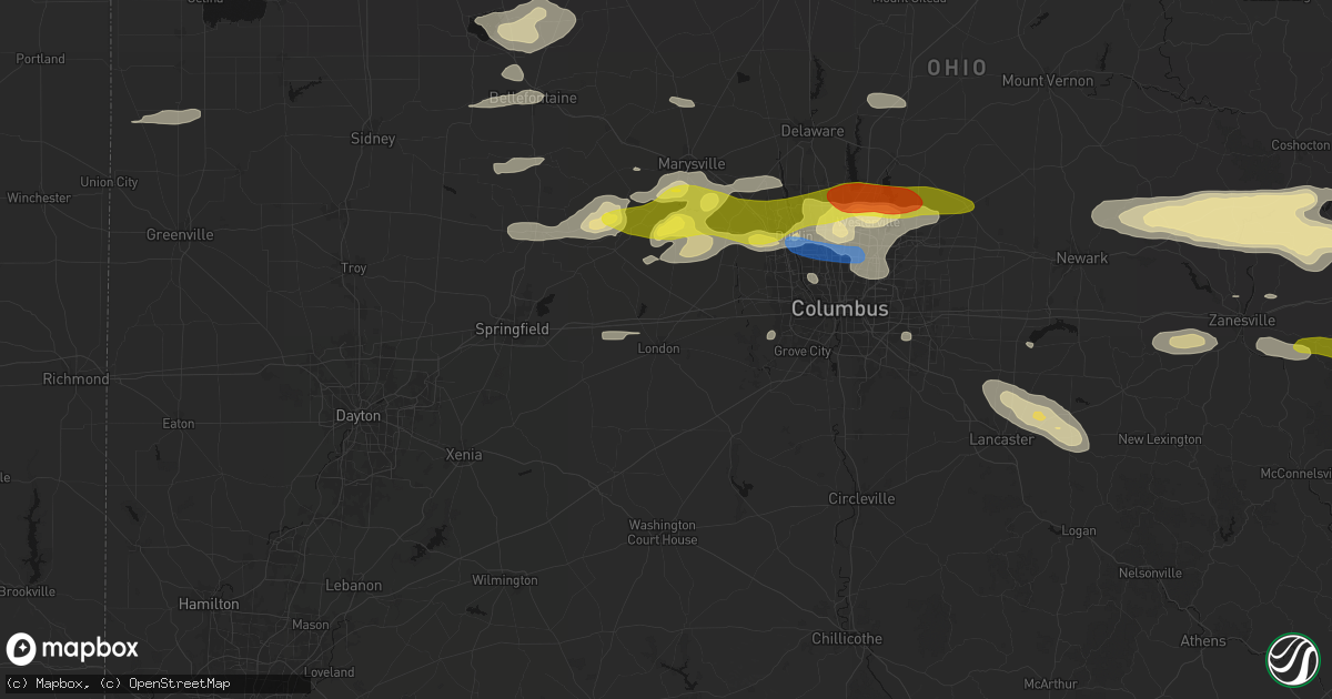 Hail map in London, OH on June 6, 2026