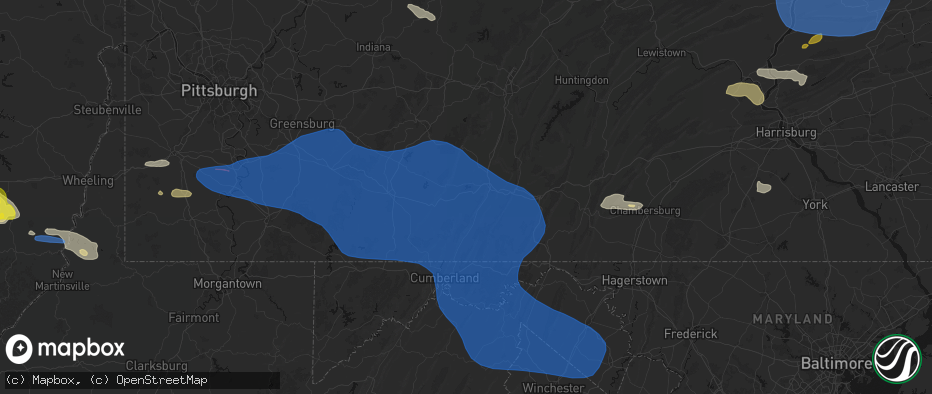 Hail map in Manns Choice, PA on June 6, 2026