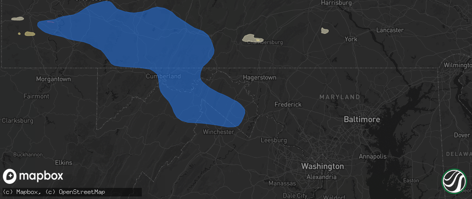Hail map in Martinsburg, WV on June 6, 2026