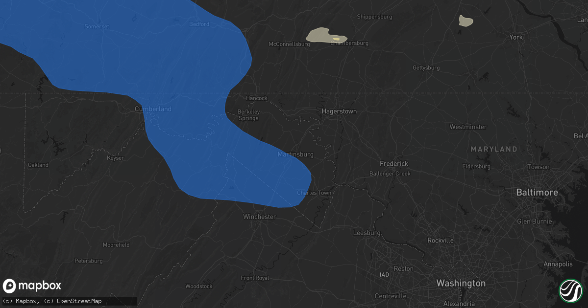 Hail map in Martinsburg, WV on June 6, 2026
