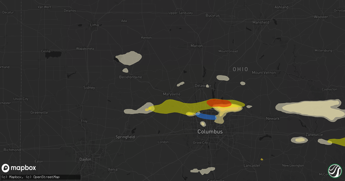 Hail map in Marysville, OH on June 6, 2026