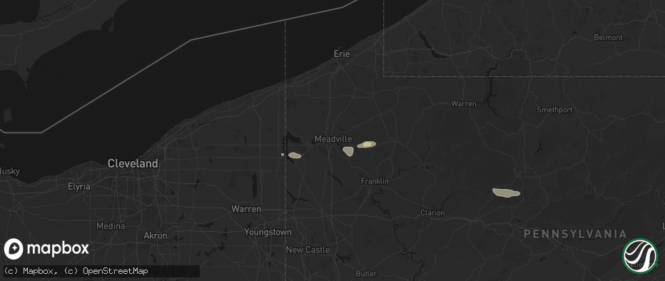 Hail map in Meadville, PA on June 6, 2026