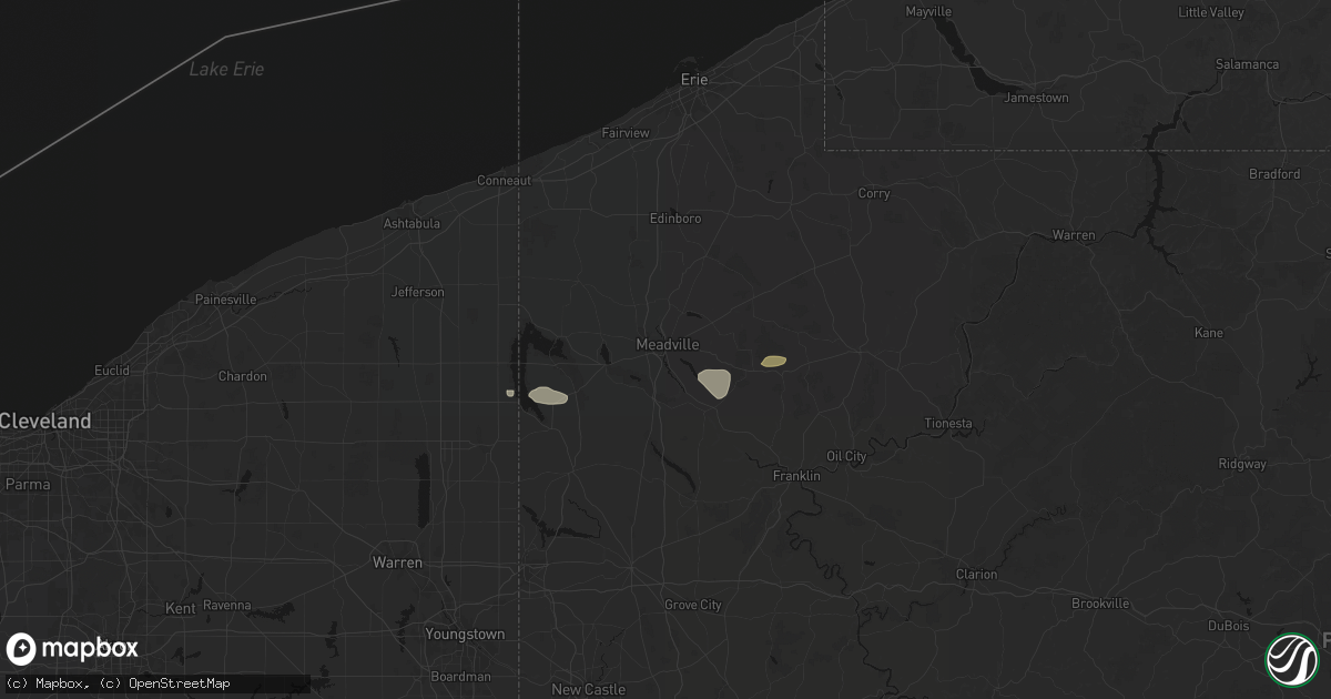 Hail map in Meadville, PA on June 6, 2026
