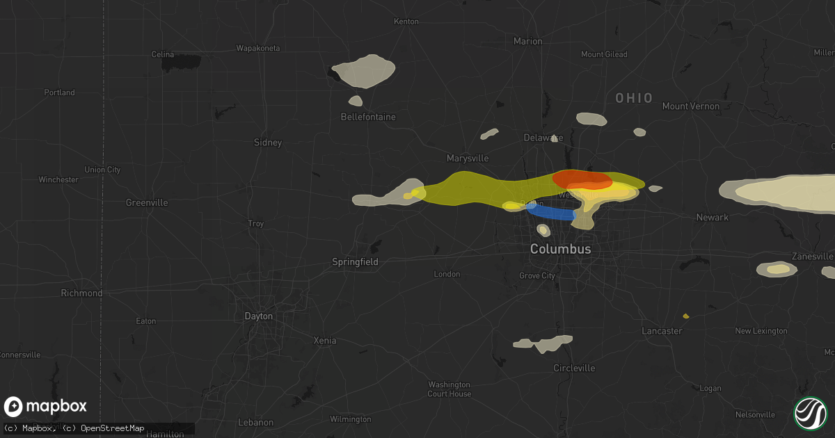 Hail map in Mechanicsburg, OH on June 6, 2026